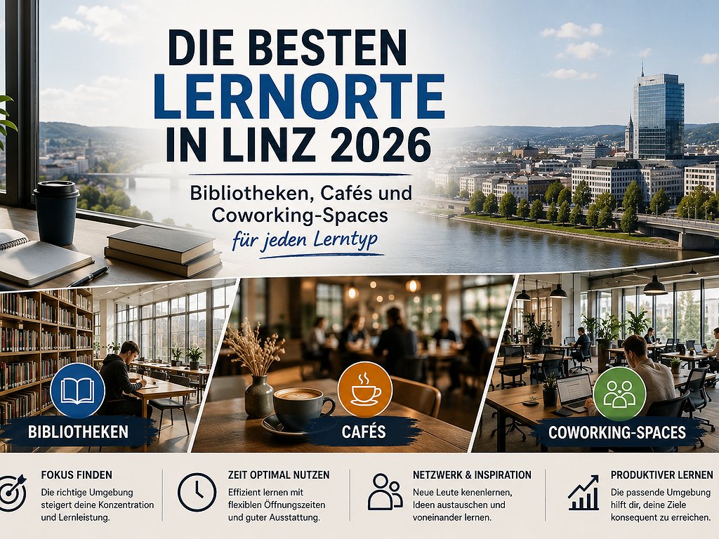Die besten Lernorte in Linz 2026: Bibliotheken, Cafés und Coworking-Spaces für jeden Lerntyp