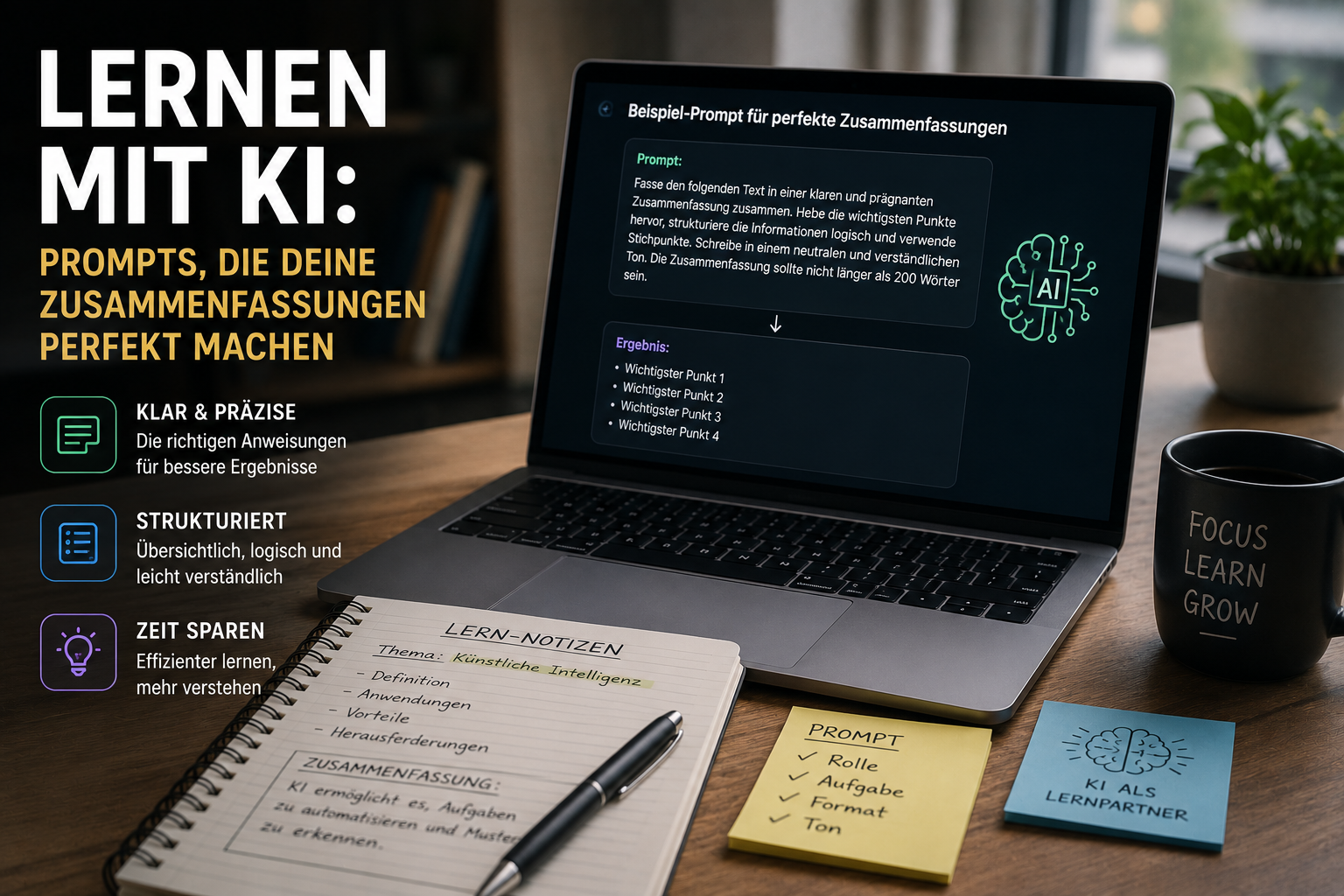 Lernen mit KI: Prompts für Zusammenfassungen
