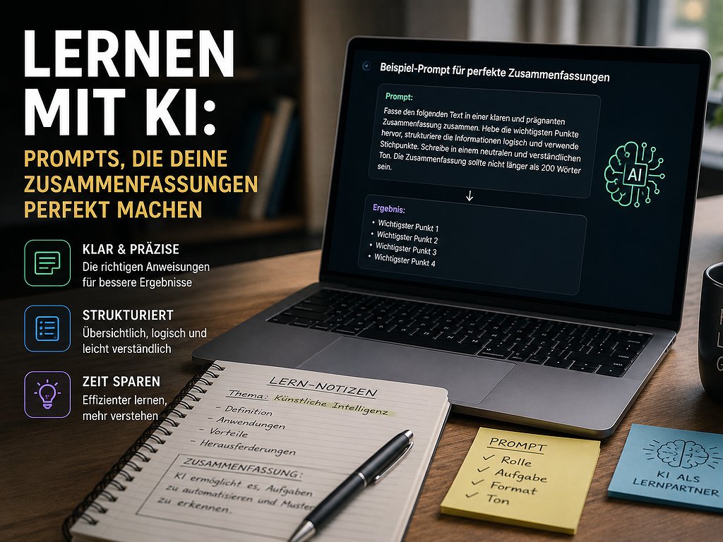 Lernen mit KI: Prompts, die deine Zusammenfassungen perfekt machen – konkrete Vorlagen für Studium, Beruf und Selbstlernen