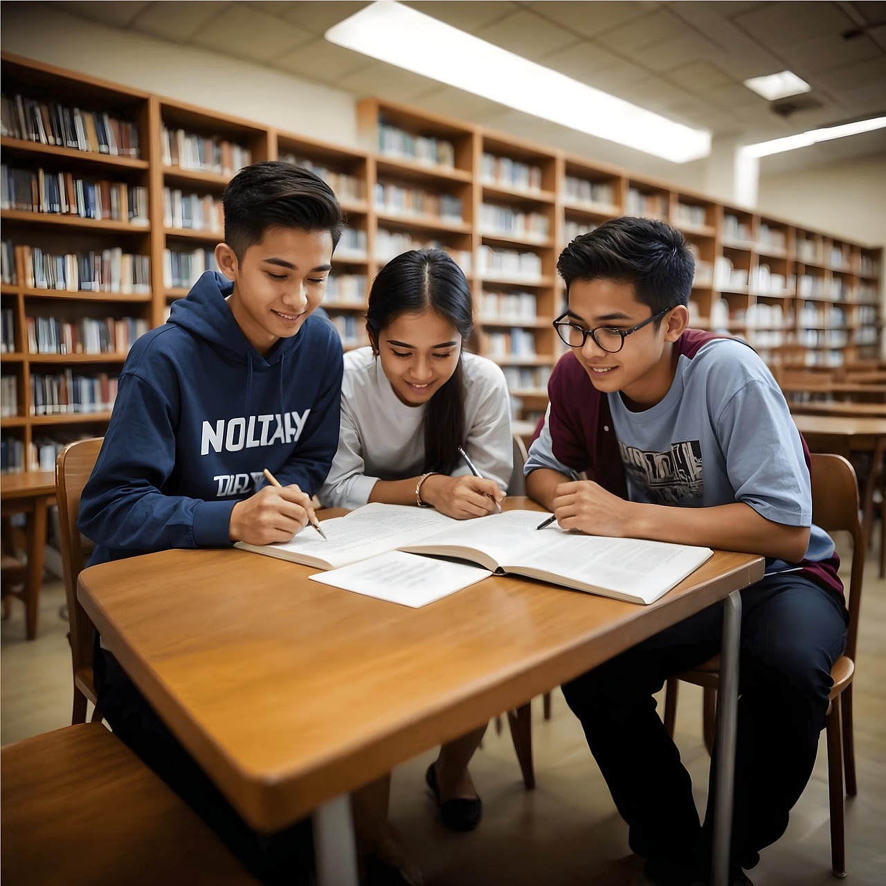 Two people learning together at a table, motivating each other