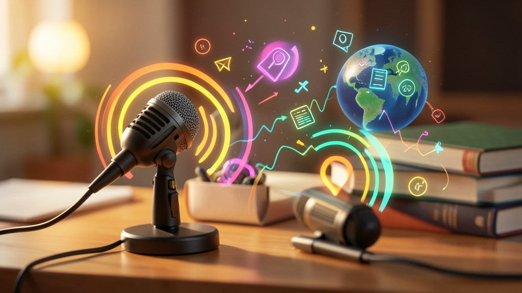 Symbolisches Bild, das das Lernen einer neuen Sprache durch Podcasts darstellt.