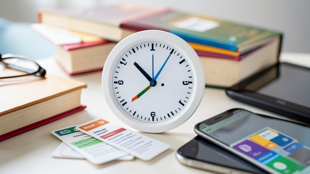 Lernkarten und Bücher auf einem Tisch symbolisieren das Lernen mit Spaced Repetition.