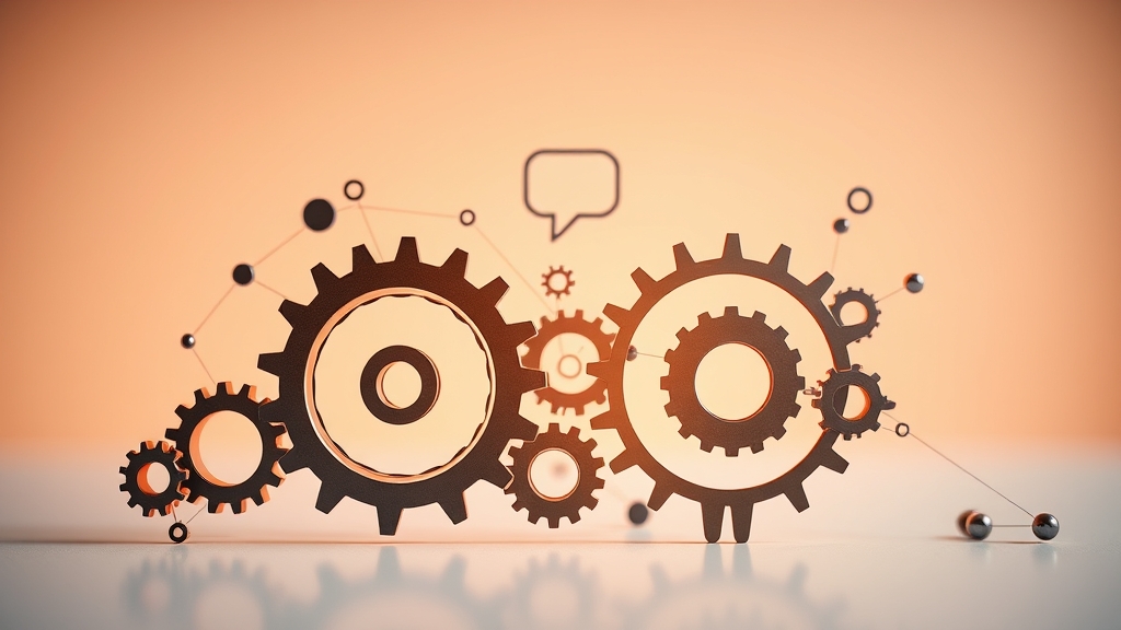 Abstraktes Bild von ineinandergreifenden Formen, die Zusammenarbeit und Kommunikation in einem Netzwerk symbolisieren.