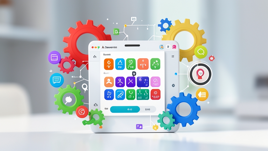 Visuelle Programmierung mit bunten Icons und interaktiven Elementen für App-Entwicklung.